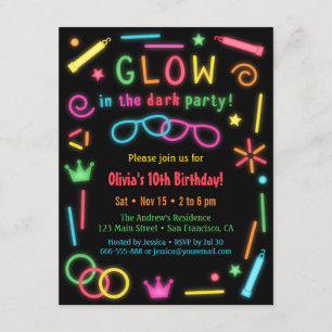 Faux Glow In the Dark Birthday Party Invitations