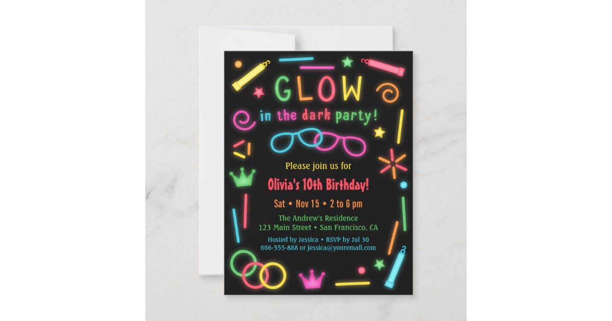 Faux Glow In the Dark Birthday Party Invitations | Zazzle.com.au