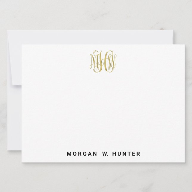 Faux Gold 3 Initial Vine Script Monogram DIY BG Th Thank You Card (Creator Uploaded)