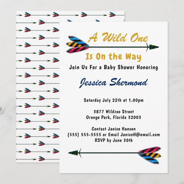 Faux Gold A Wild One Tribal Arrow Baby Shower Card (Front/Back)