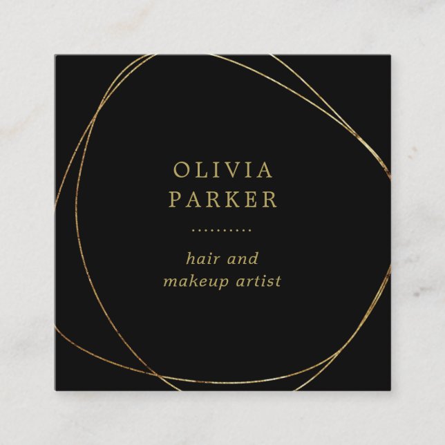 Faux Gold Abstract Circle | Black Square Business Card (Front)