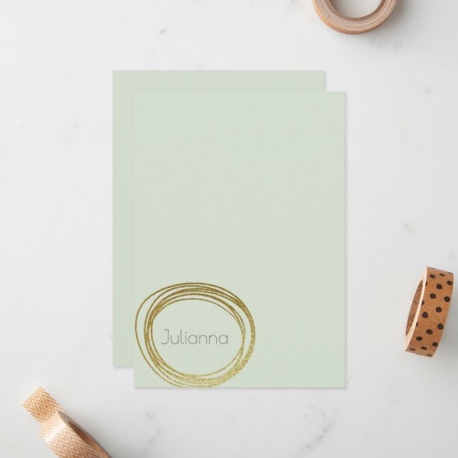 Faux Gold Abstract Circle Design Mint Sage Name Card (Front/Back In Situ)