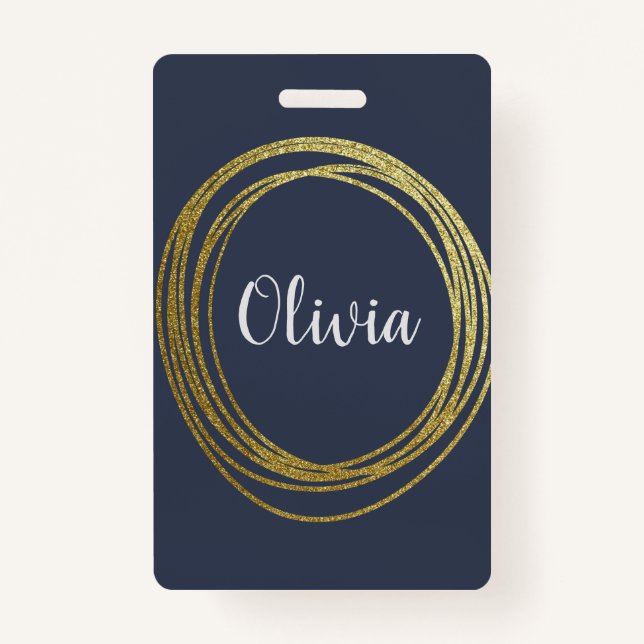 Faux Gold Abstract Circle Design with Name ID Badge (Front)