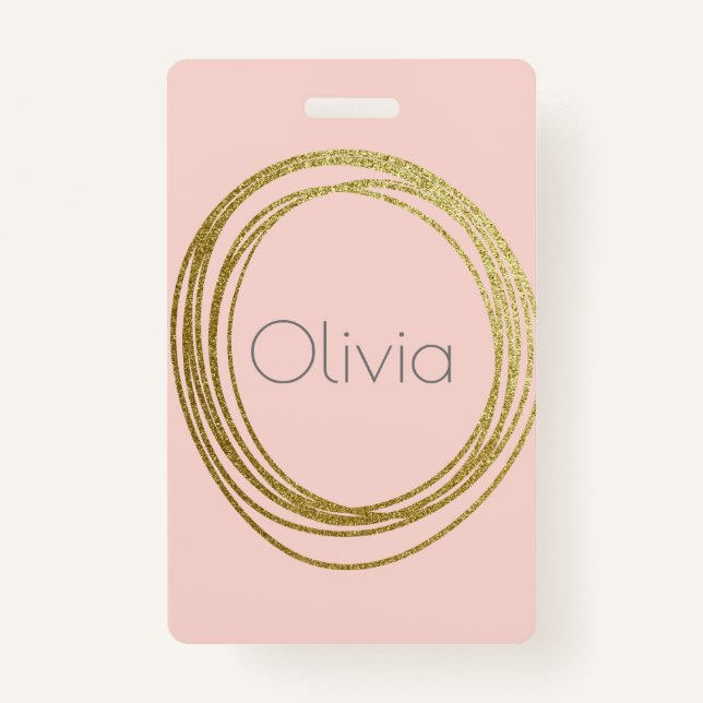 Faux Gold Abstract Circle Design with Name ID Badge (Front)