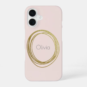 Faux Gold Abstract Circle Design with Name iPhone 16 Case