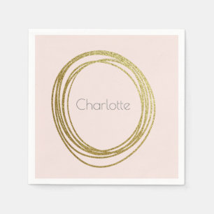Faux Gold Abstract Circle Design with Name Napkin