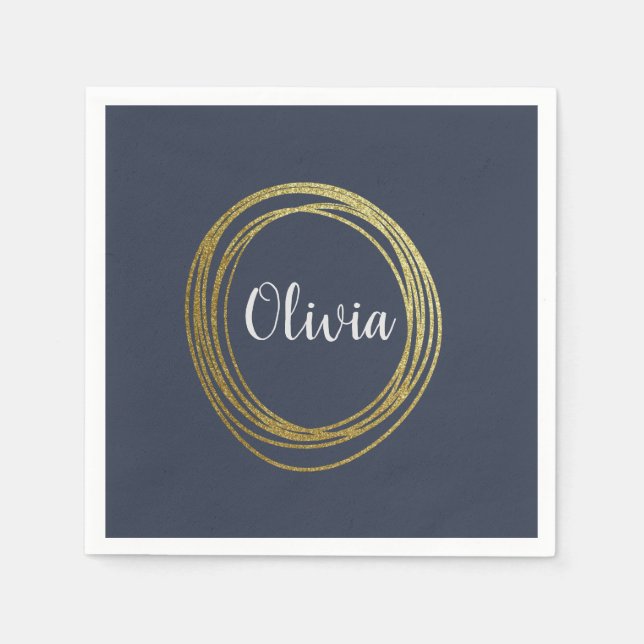 Faux Gold Abstract Circle Design with Name Napkin (Front)