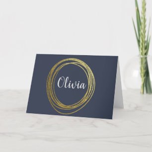 Faux Gold Abstract Circle Design with Name Note Card