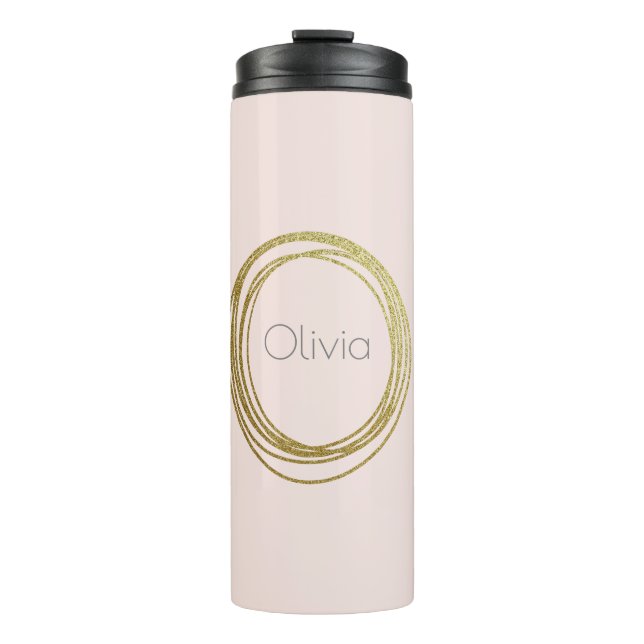 Faux Gold Abstract Circle Design with Name Thermal Tumbler (Front)