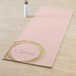 Faux Gold Abstract Circle Design with Name Yoga Mat<br><div class="desc">An abstract scribble circle design in faux gold on a light blush pink background personalised with your name in grey modern lettering. Just click customise to change the background colour. Contact me with any questions or requests.</div>