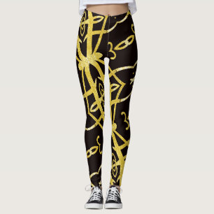 Faux gold abstract letter A pttern and black Leggings