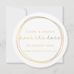 Faux Gold Abstract Scribble Circle White & Gold Save The Date
