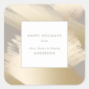 Faux Gold Abstract Swashes on Taupe Square Sticker