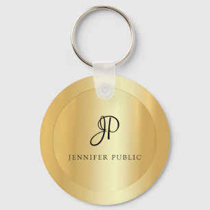 Faux Gold Add Your Text Elegant Template Modern Key Ring