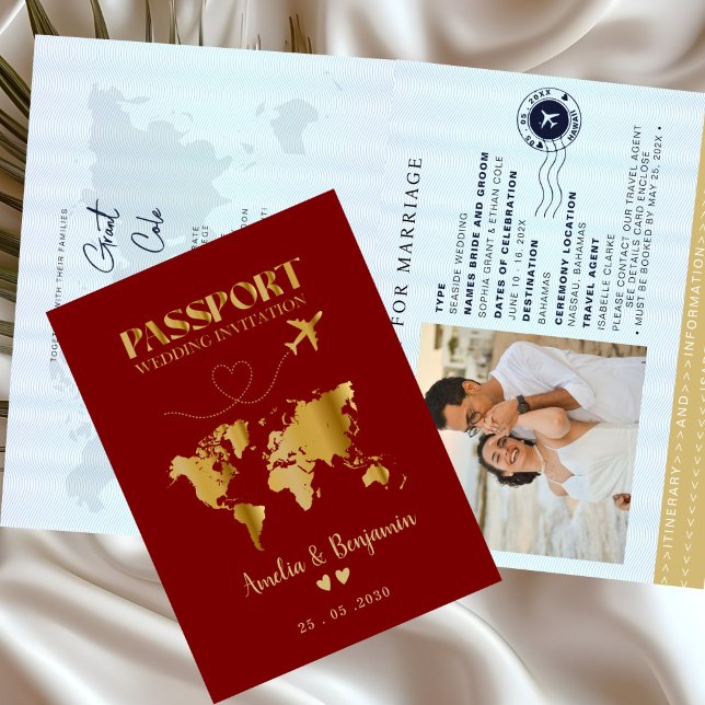 Faux Gold Aeroplane Passport Destination Wedding  Invitation (Creator Uploaded)
