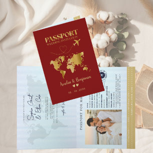 Faux Gold Aeroplane Passport Destination Wedding Invitation