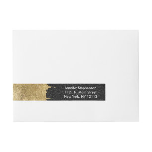 Faux Gold and Black Starry Night Brushstrokes Wraparound Address Label