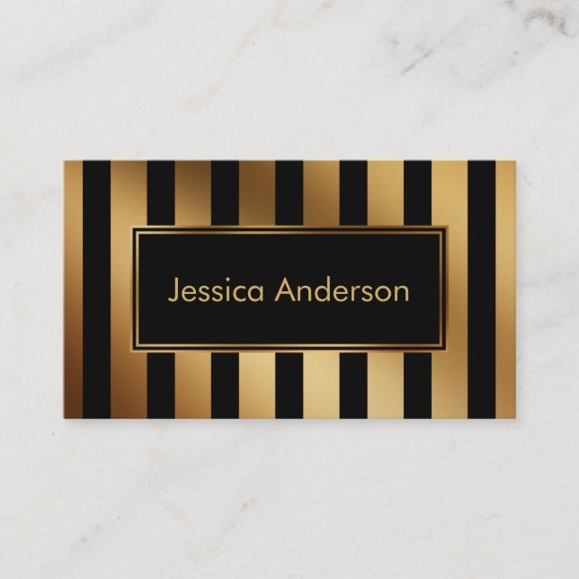 Faux Gold and Black Vertical Striped Pattern Business Card (Front)