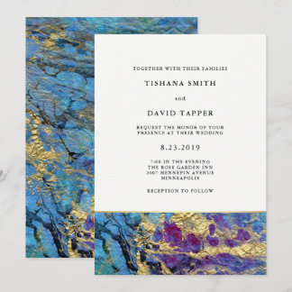 Faux Gold and Blue Marbled Wedding Invitation