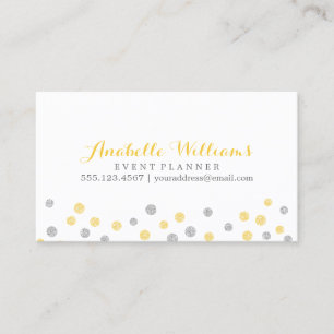 Faux Gold and Silver Glitter Confetti Dots Business Card