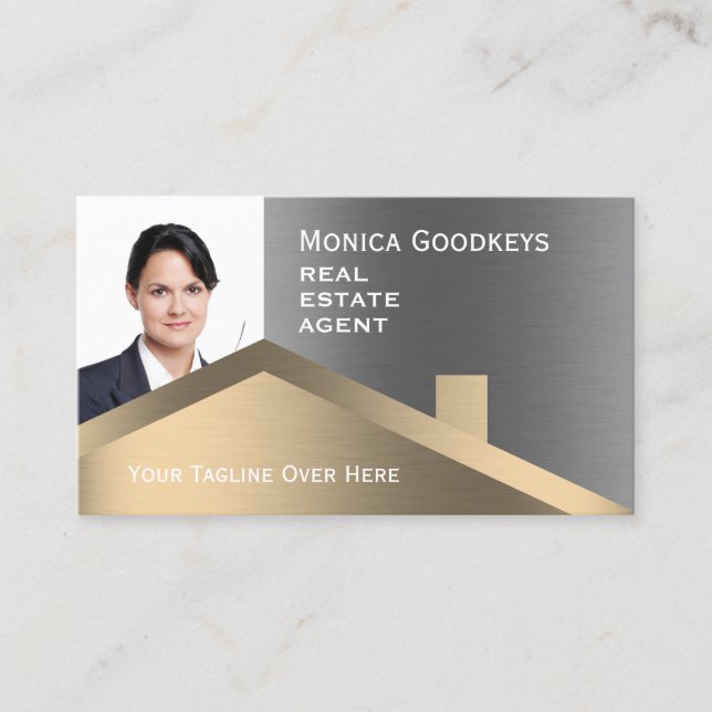 Faux gold and silver metallic realty  business card (Front)