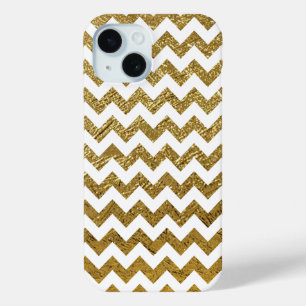 Faux Gold and White Chevron Stripes iPhone 15 Case