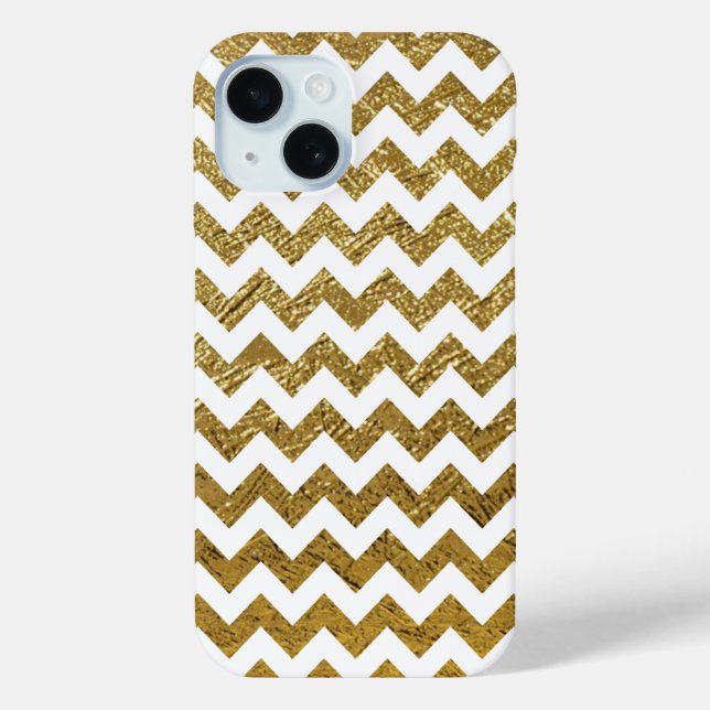 Faux Gold and White Chevron Stripes Case-Mate iPhone Case (Back)