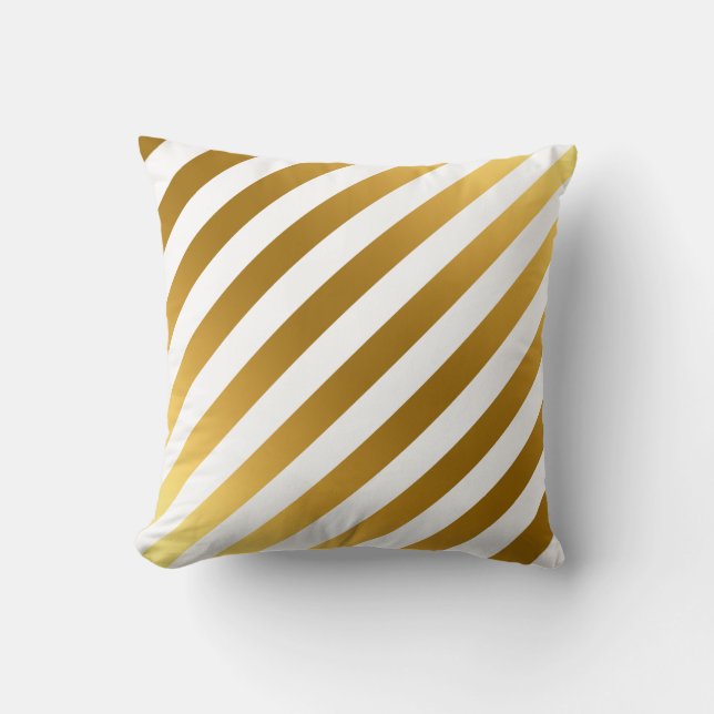 Faux Gold and White Stripes Pattern Elegant Cushion (Front)