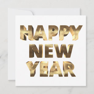 Faux Gold and White Typography Happy New Year Holiday Card