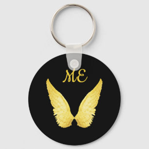 Faux gold angel wings on black with monogram key ring