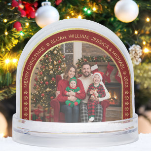 Faux Gold Arch Christmas Family Photo Burgundy   Snowglobe
