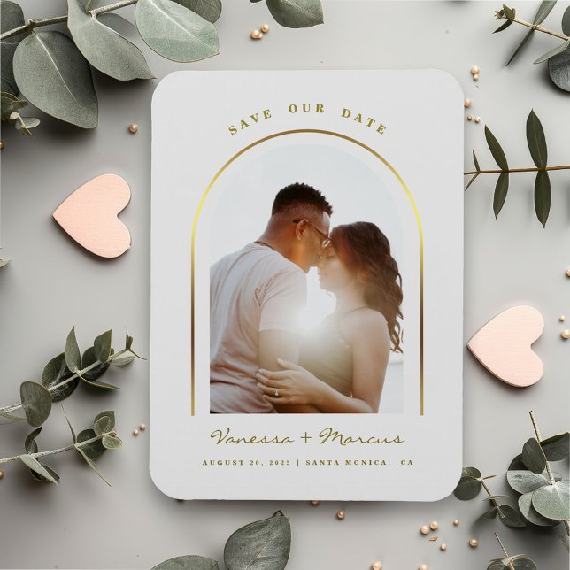 Faux Gold Arch Wedding Photo Save The Date Magnet (Creator Uploaded)