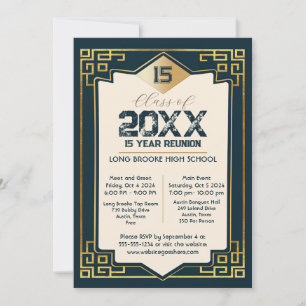  Faux Gold Art Deco 15 Year High School Reunion Invitation