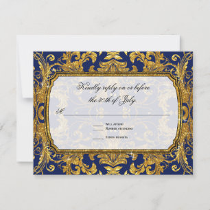 Faux Gold Art Nouveau Navy Vintage RSVP Response