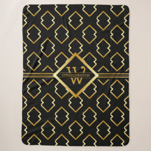 Faux Gold Axis Monogram –Black and Gold - Large Sherpa Blanket