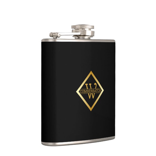 Faux Gold Axis Monogram – Black & Gold Hip Flask (Right)