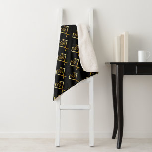 Faux Gold Axis Monogram – Black & Gold Sherpa Blanket