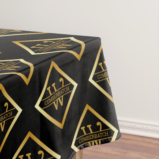 Faux Gold Axis Monogram – Black & Gold Tablecloth (In Situ)