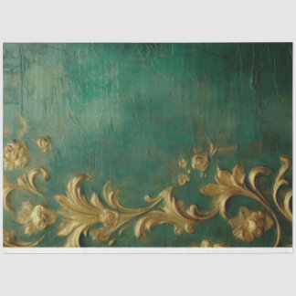 Faux gold baroque ornament emerald green vintage tissue paper