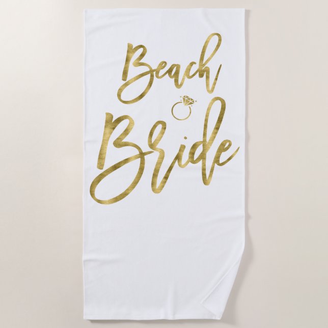Faux Gold Beach Bride With Ring Beach Towel (Front)