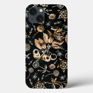 Faux Gold Beetles Flowers Leaves Cherry Fruits iPhone 13 Case