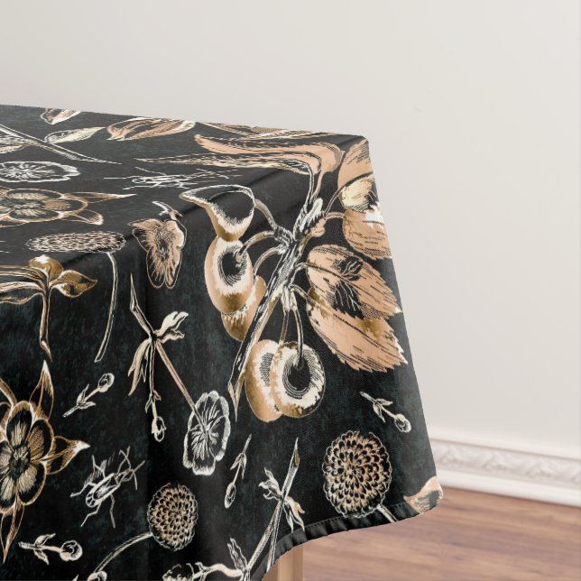 Faux Gold Beetles Flowers Leaves Cherry Fruits  Tablecloth (In Situ)