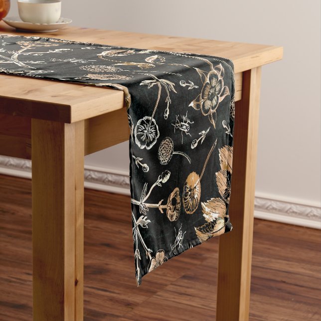 Faux Gold Bird Beetles Flowers Cherry Fruits  Short Table Runner (In Situ)