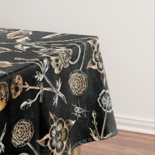 Faux Gold Birds Beetles Flowers Cherry Fruits Tablecloth