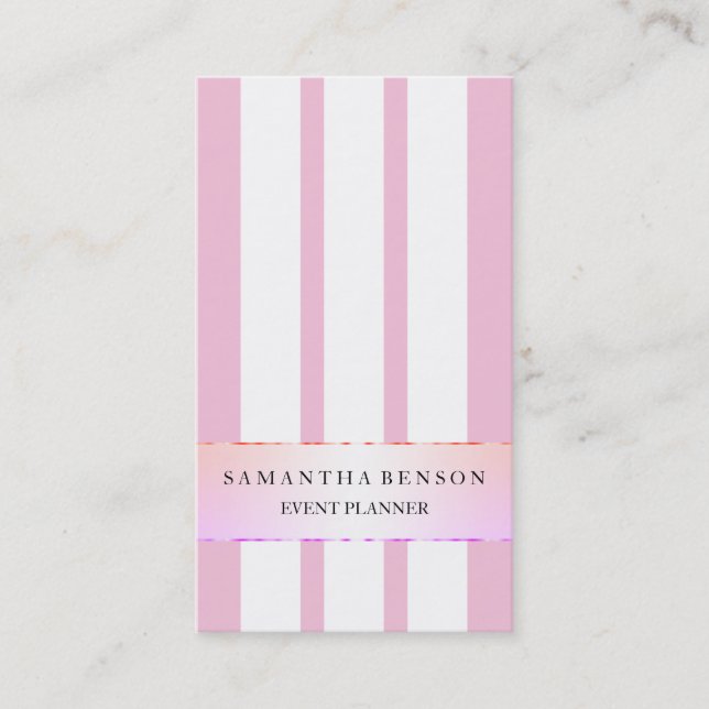 Faux Gold Black and White Stripes Vertical Business Card (Front)