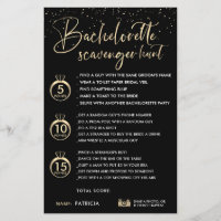 Faux Gold Black Bachelorette Scavenger Hunt Game