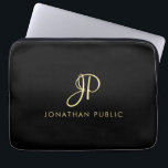 Faux Gold & Black Calligraphed Monogram Template Laptop Sleeve<br><div class="desc">Create Your Own Custom Modern Elegant Faux Gold Calligraphed Monogram Template Black Electronics Bag / Tablet & Laptop Cases / Neoprene Laptop Sleeve 13 inch.</div>