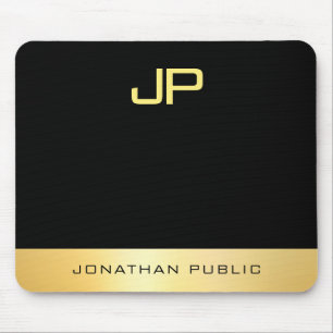 Faux Gold Black Elegant Monogrammed Template Mouse Pad