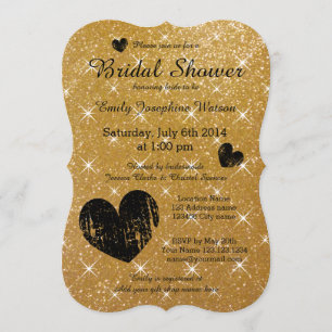 Faux gold black glitter bridal shower invitations