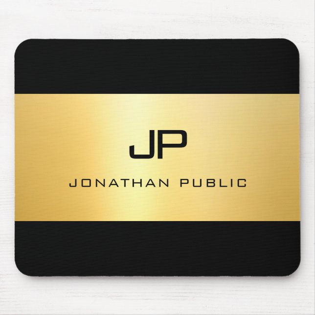 Faux Gold Black Modern Elegant Monogram Template Mouse Pad (Front)